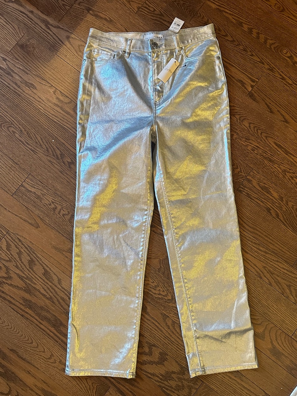 Silver Metallic Straight Leg Jeans from LOFT - Size 6 / Size 28 NWT